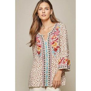 Savanna Jane Top Embroidered Floral Shirt Boho Bell Sleeve 17802-1 Size L